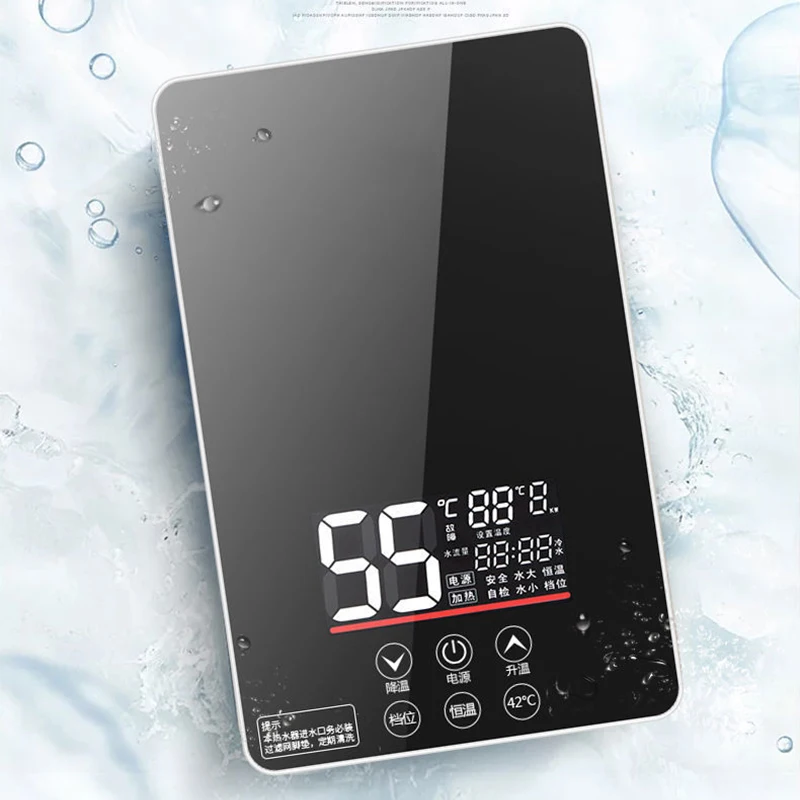 6KW سخانات المياه الكهربائية التدفئة الفورية 3-ثانية دش ساخن للاستخدام المنزلي زر واحد بدء التشغيل إعداد درجة الحرارة الماء الساخن Hea