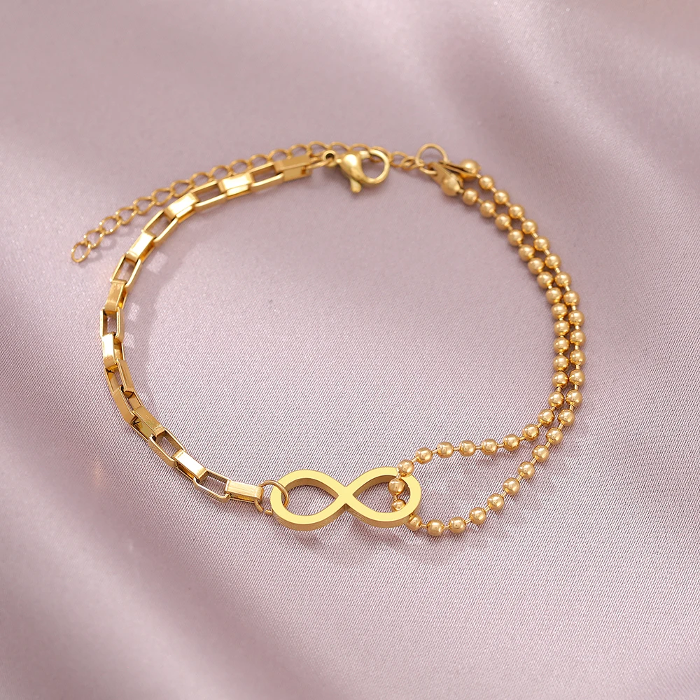 Stainless Steel Bracelets Infinity Symbol Unique Stacked Bead Chain Trend Fine Exquisite Fashion Bracelet For Women Jewelry Gift