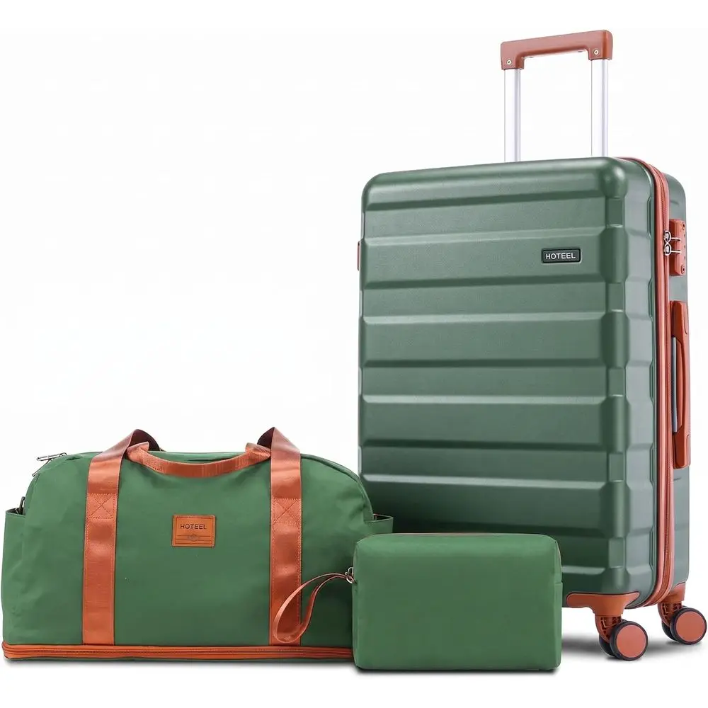 

3 Piece Durable 4-Year Suitcase Set with Dual Spinner Wheels, TSA Lock, Lightweight ABS Carry-On Luggage for Men & Women, Green