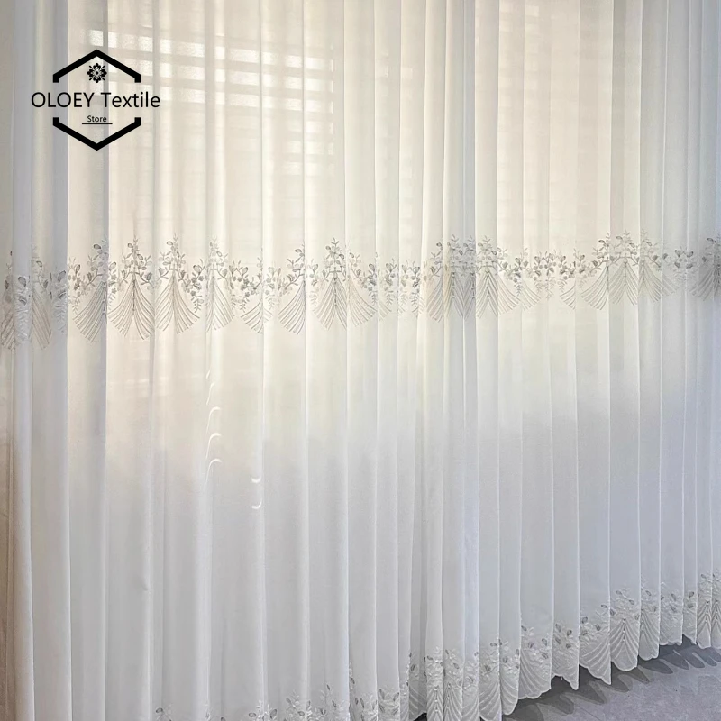 

Нестандартный размер, современные простые вышитые белые марлевые прозрачные шторы для гостиной, столовой, спальни, элегантный роскошный белый тюль