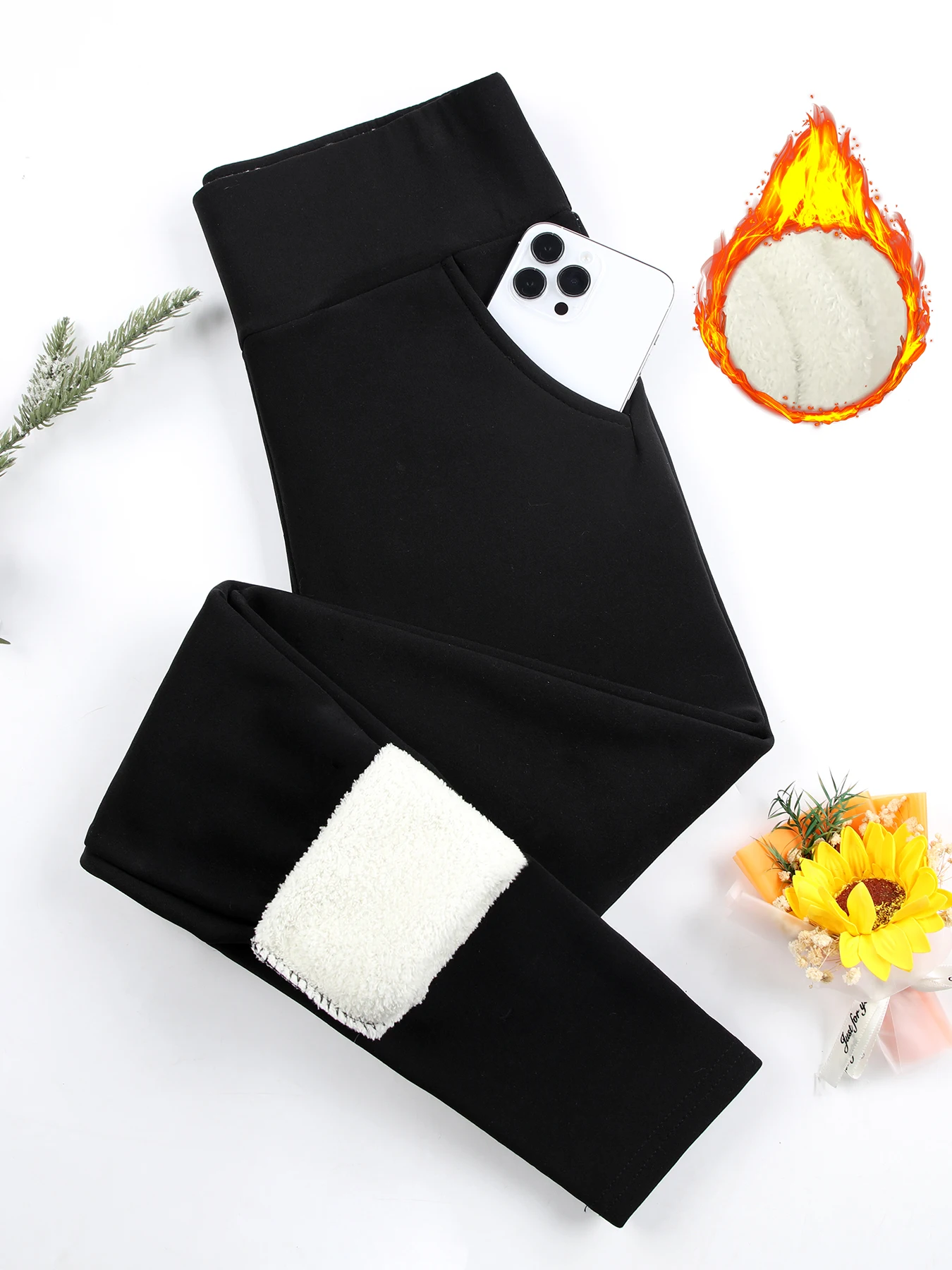 

Winter Pockets High Waist Leggings Women Thick Velvet Warm Leggings Women Stretch Prevent Cold Super Warm Pants