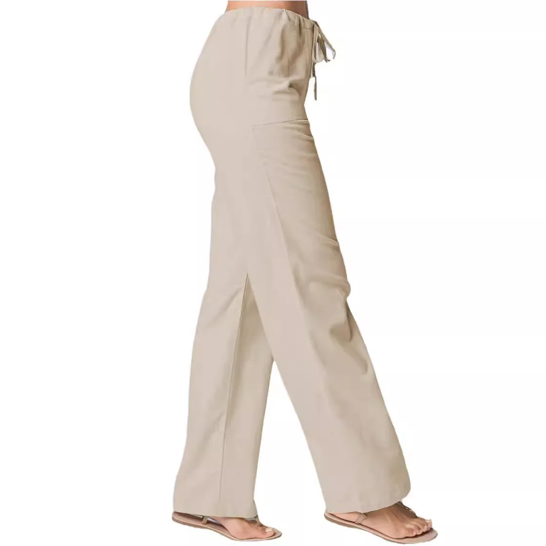 

Внешняя торговля женская одежда, новые однотонные свободные брюки Amazon из хлопка и льна на шнуровке, прямые повседневные брюки Cw62700