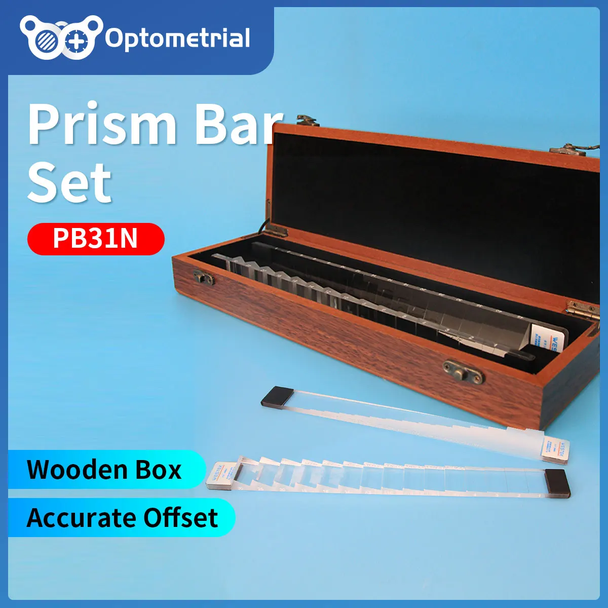 Luxury Optometry Prism Bars Vertical and Horizontal Bar 31 Diopters | Wooden Carrying Case | PB31N certificated