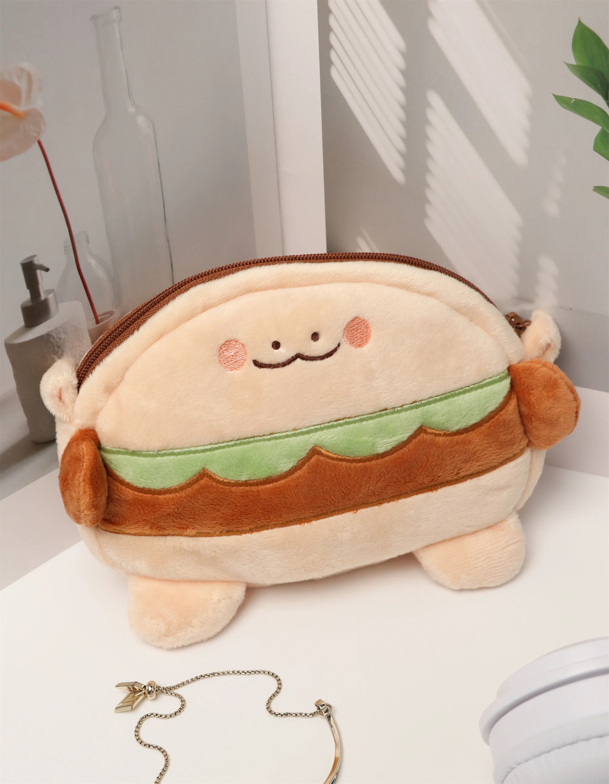 Fun Ins Kawaii Cute Cartoon Hamburger Bun Girl Versatile Small Shoulder Bag Creative Portable Cross-body Coin Purse