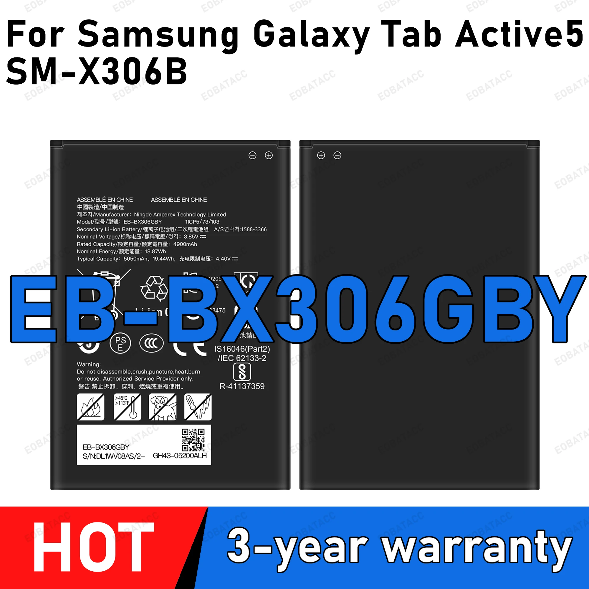 

100% New Zero Cycle EB-BX306GBY Battery For SAMSUNG GALAXY TAB Active 5/SM-X306B Replacement Batteries+Free tools
