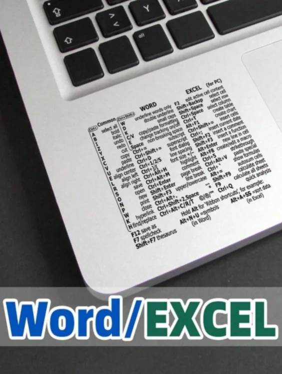 PC Word Excel Shortcut Reference Stickers, Clear Vinyl Laptop Trackpad Shortcut Cheat Sheet Decal Office Quick Guide Label for Workers Students
