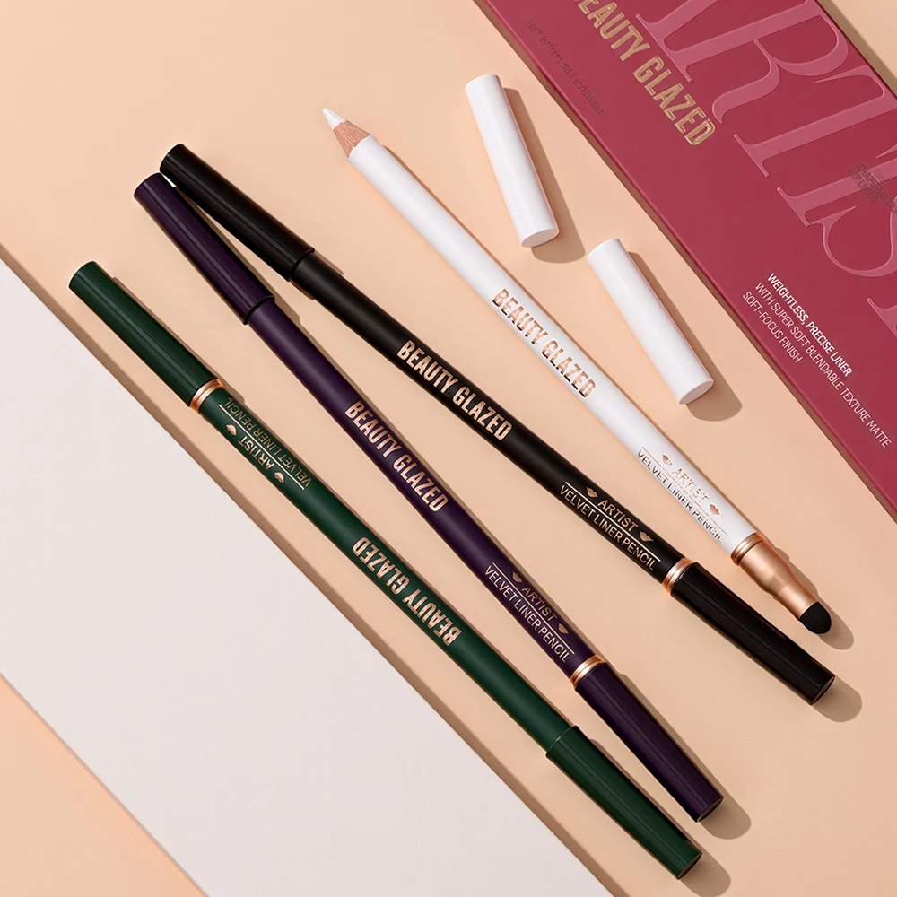 1 szt. Beauty Glazed Artist Velvet Lipliner Pencil z pędzelkiem z gąbki, bezwaga, precyzyjna kredka z super miękką, mieszalną teksturą