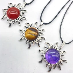 Natural Gem stone Quartz Crystal Opal charms Sunflower alloy pendants for DIY jewelry making necklace accessories Gift 1pcs