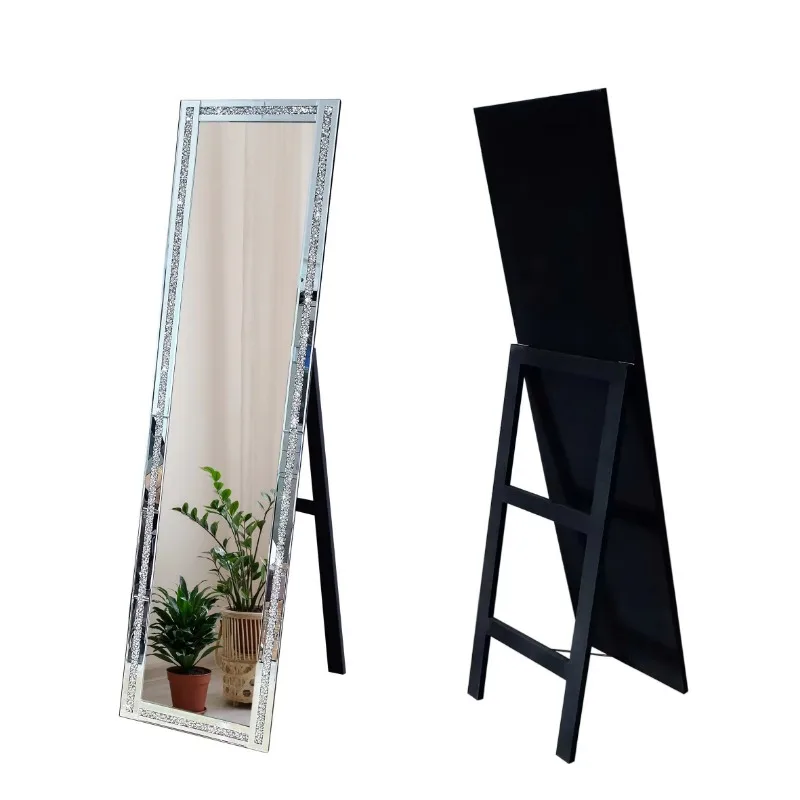

Floor Standing Mirror Full Length Dressing Mirror with Vertical Diamond Cut Design