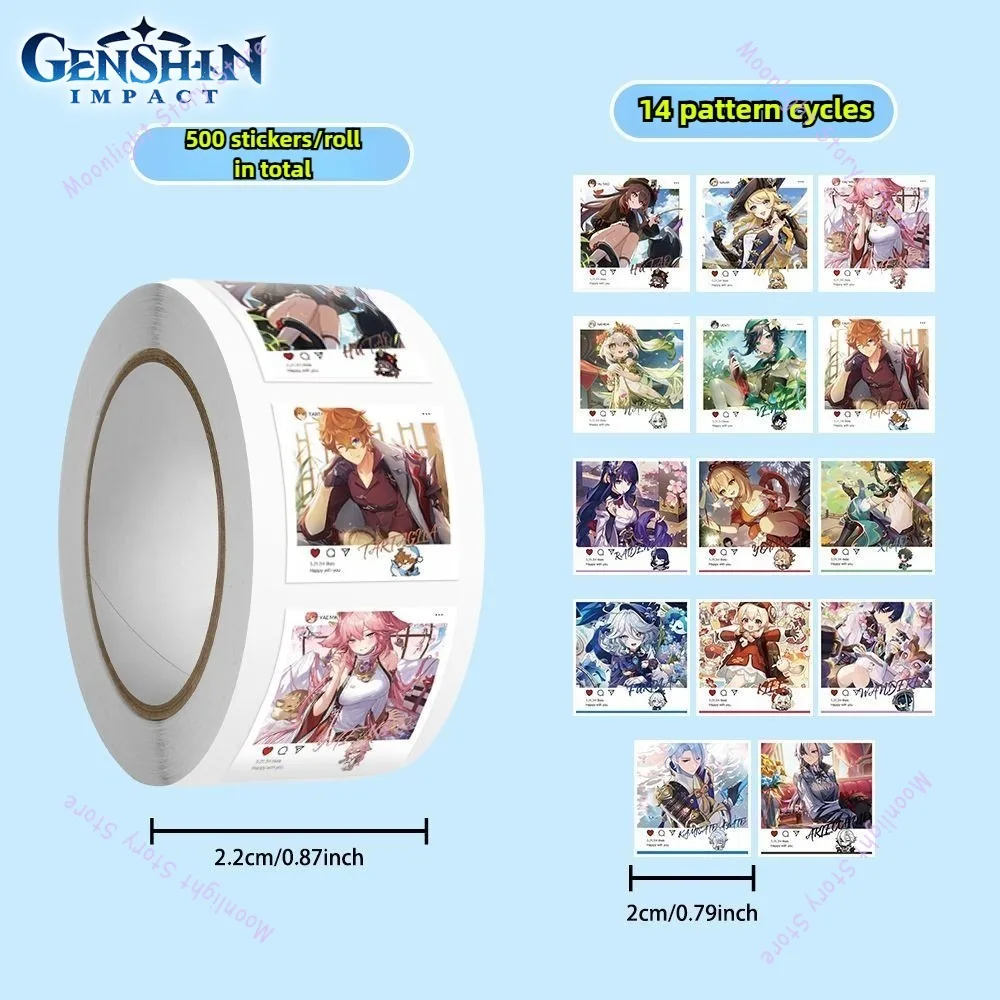 Genshin Impact Games Merch ملصقات التمرير Paimon Hu Tao Zhongli Raiden Shogun Venti زينة مجلة ملصقات الختم