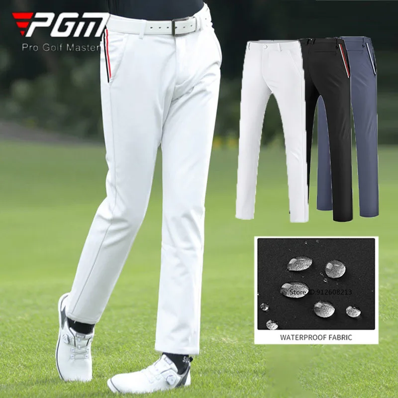 Pgm Waterproof Golf Pants Men Elastic Windproof Autumn Winter Sports Trousers Men Mid Waist Keep Warm Velvet Golf Pants