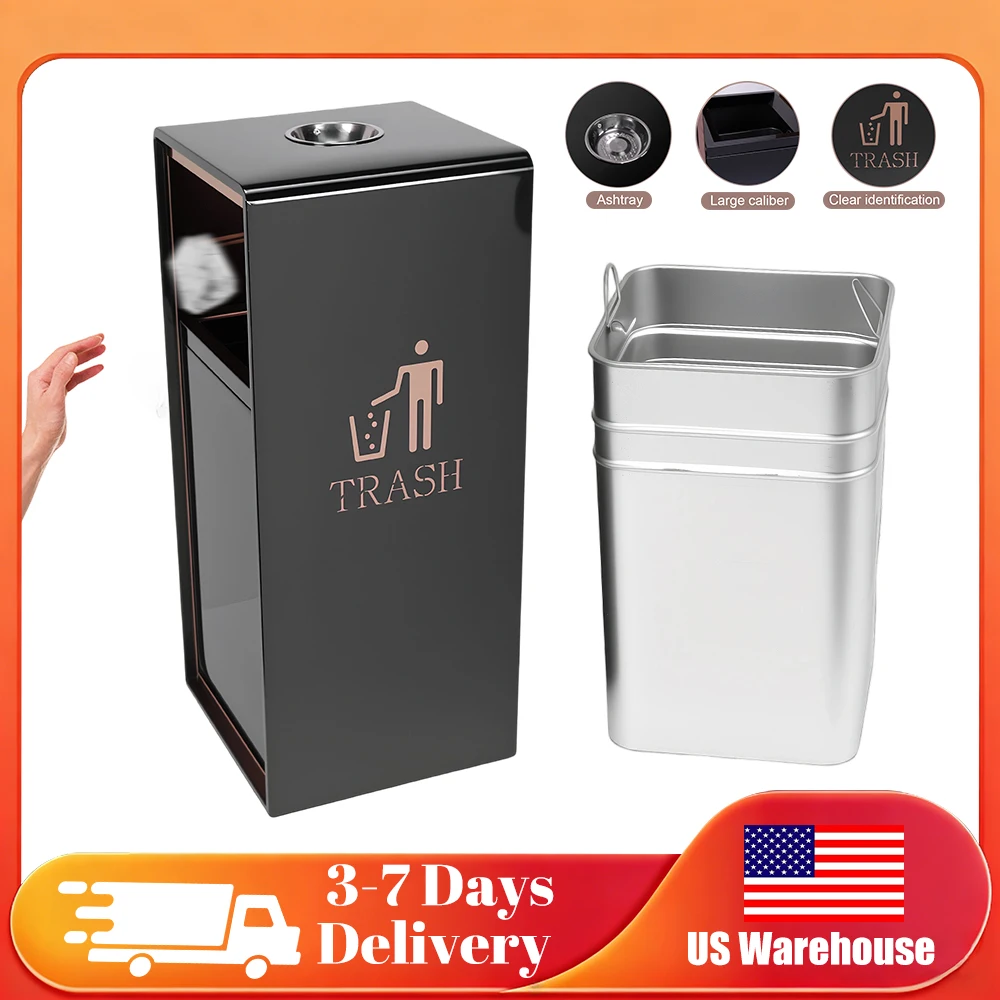 

Stainless Steel Commercial Metal Outdoor Trash Can with Removable Inner Bucket Metal Garbage Basket for Patio Hotel Park Garden