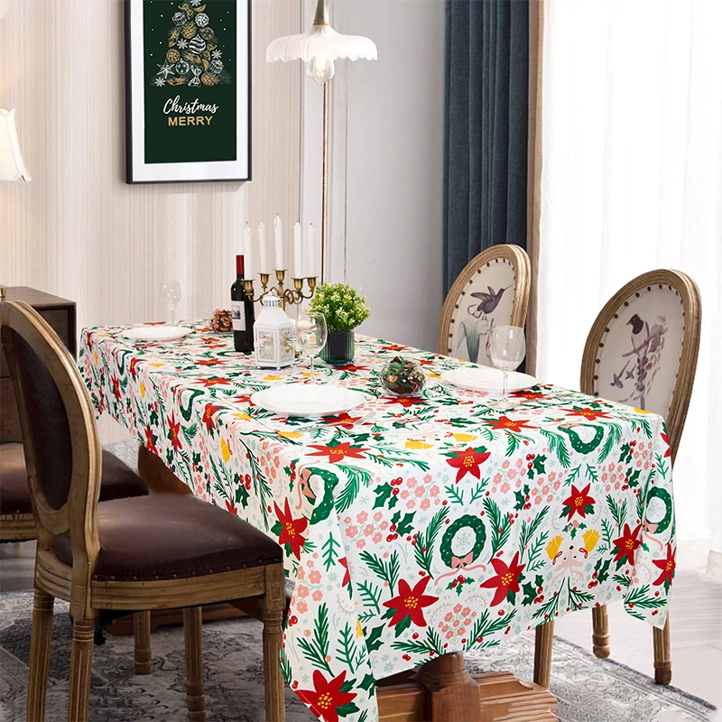 Muwago Garland Trimming Printed Fabric Christmas Tablecloth For Dining Room Decoration Washable Anti-Stain Anti-Oil Table Cover