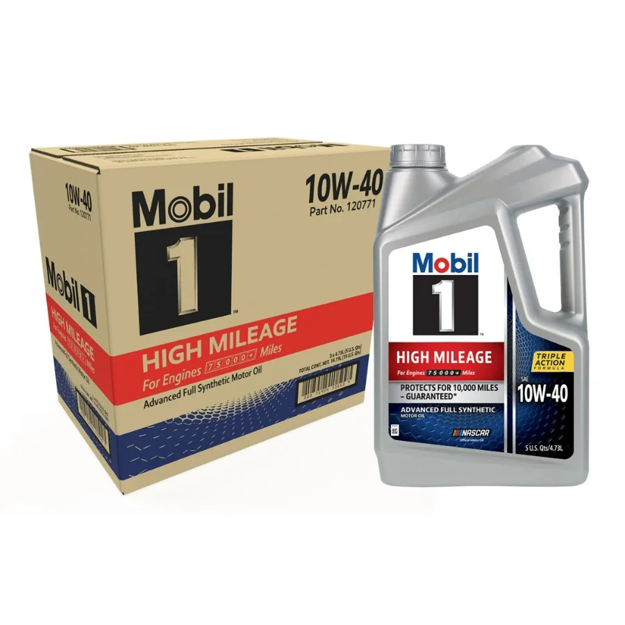 Mobil 1 Huile moteur entièrement synthétique à haute kilométrage 10W-40, 5 litres (paquet de 3)