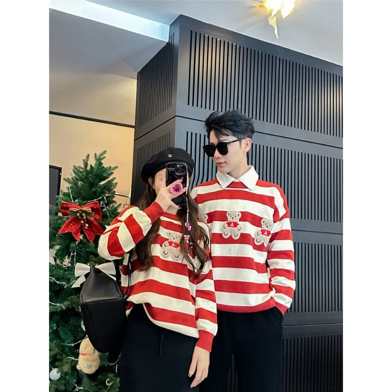 Christmas Family Matching Outfits  Autumn Winter Striped Knitted Sweater Father Son Clothing Mather Son Clothing Couple Clothing