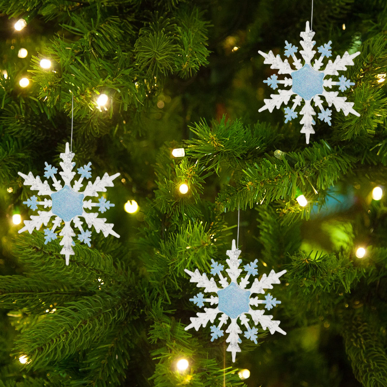 

1Pcs Blue Acrylic Snowflake Hanging Ornament Translucent Christmas Tree Decor Xmas Pendant Snowflake Decoration