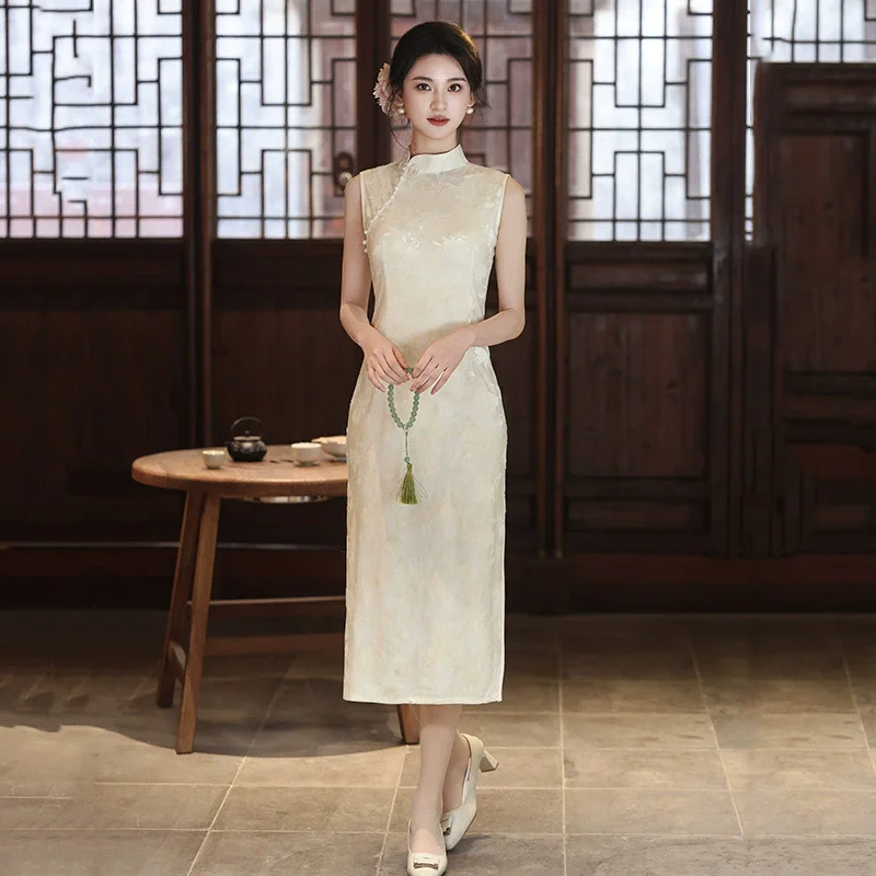 

Новое женское летнее ципао без рукавов в китайском стиле, повседневное, удлиненное, улучшенная модель 2026 года, высококачественное