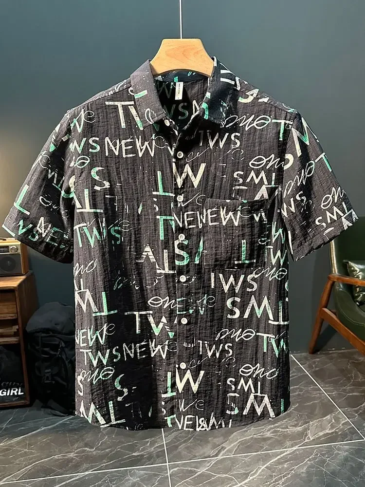 LIBIELIY LIBIELIY ضوء الاتجاه الفاخر الساخن مختوم الرجال عادية قصيرة الأكمام قميص المحطة الأوروبية الصيف الخفيفة ومتعددة الاستخدامات Co #4