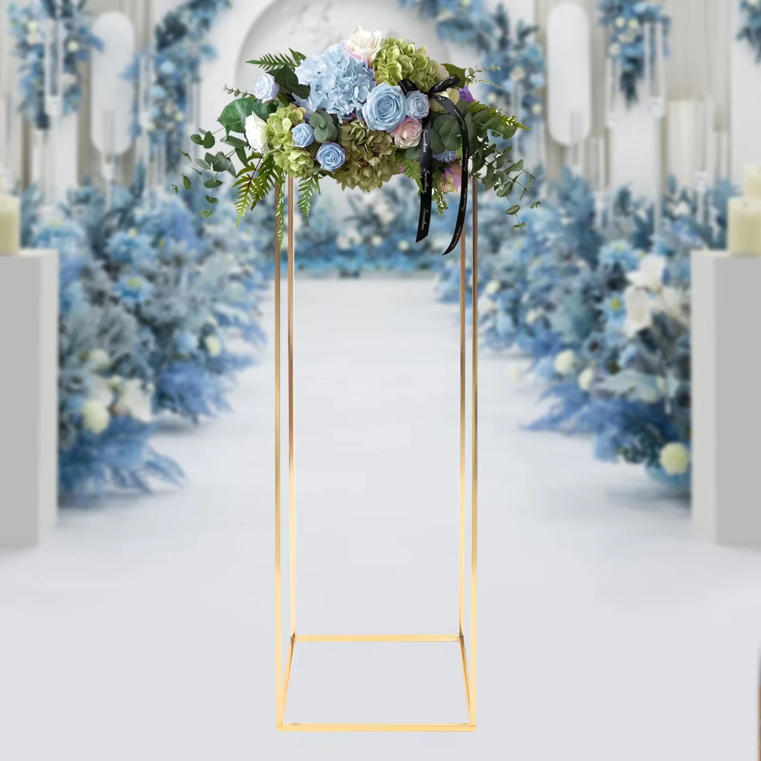 

Gold Flower Floor Stand Metal Column Flower Stand with Transparent Top Wedding Party Dinner Centerpiece Decoration