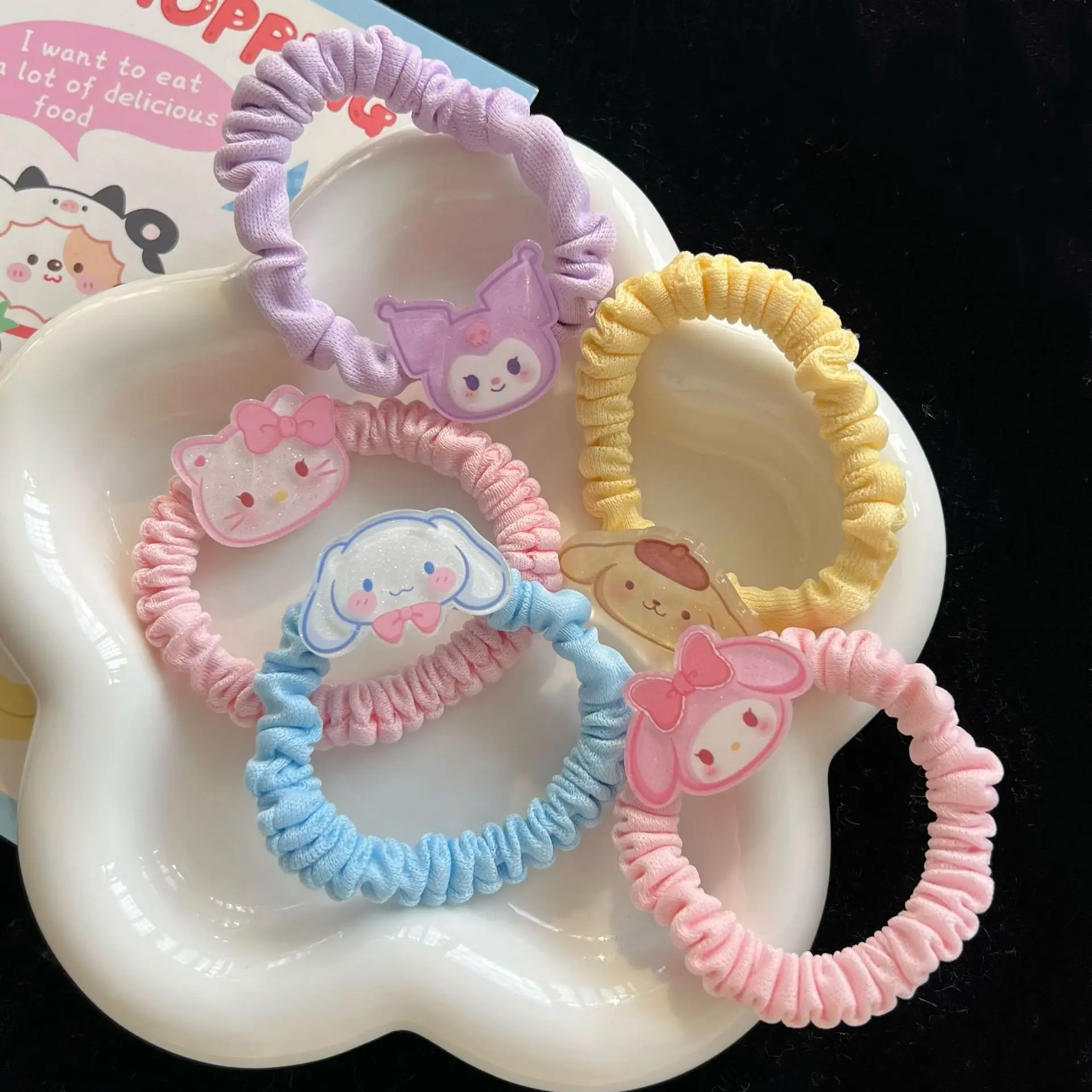 

5pcs for Kulomi Cute girl small intestine color tie hair circle candy color hair rope fold Yugui dog rubber band hair circle