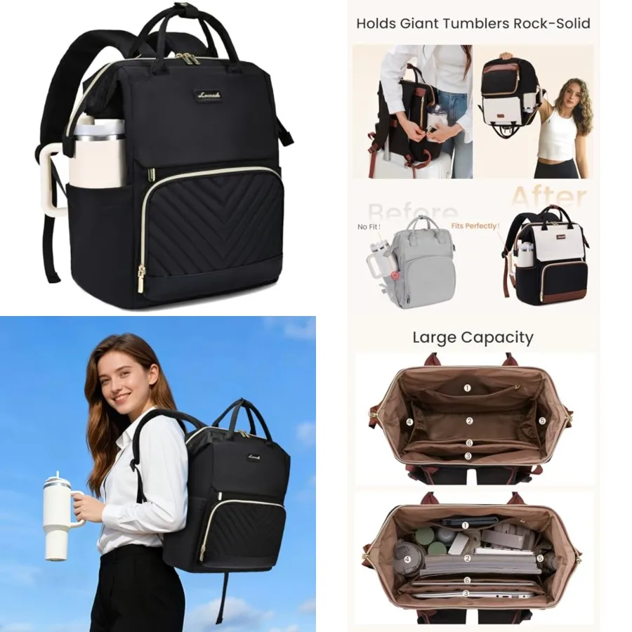 

Laptop Backpack for Women with Giant Tumbler Holder Pocket, Travel Work Bag Purse for Nurse Teacher, Waterproof Casual Daypack