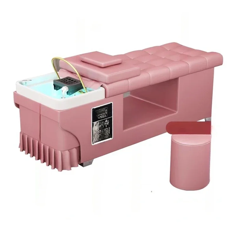 Head Spa Saç Yıkama Yatağı Pembe Aydınlatma Masaj Stilisti Konfor Duş Sandalyesi Buhar Terapisi Krzeslo Szampon Salon Ekipmanları