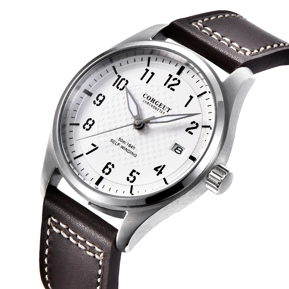 Corgeut 40 مللي متر القهوة الهاتفي ساعة رجالي أوتوماتيكية NH35 حركة PVD 316L SS مصقول مضيئة مقاوم للماء ساعة ميكانيكية الرجال