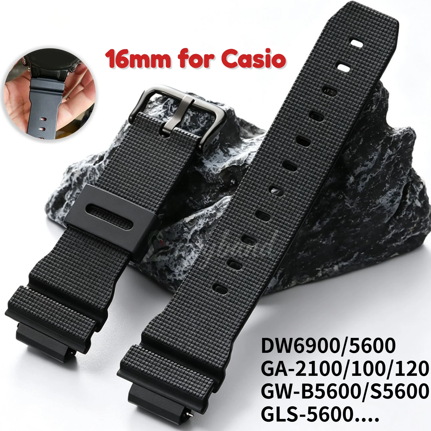 WatchBand for Casio DW6900/5600 GM2100 GA-2100/100/120 Series Replacement Strap Black Silicone Men' Watch Accessor Bracelet 16mm