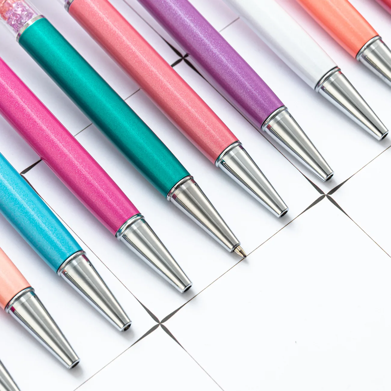 Espumante Multi Cores Cristal Metal Caneta Esferográfica, Touchscreen Stylus Dica, Canetas Vibrantes, Escritório Escola Papelaria, Presente, 12Pcs