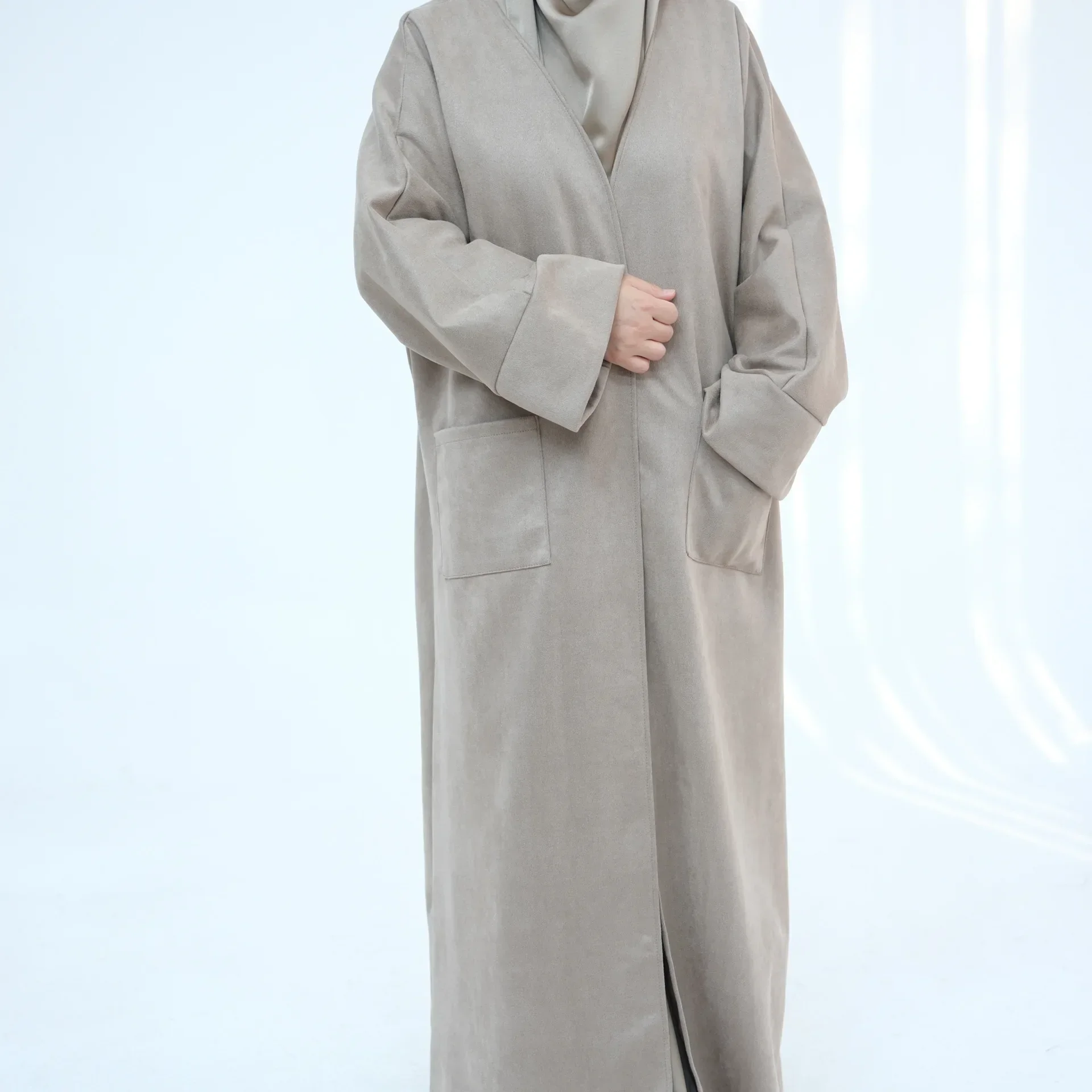 Autumn Winter Suede Abaya Muslim Dress Women Open Trench Coat Dubai Islam Clothing Ramadan Djellaba Kebaya Kimono Jalabiya Robe