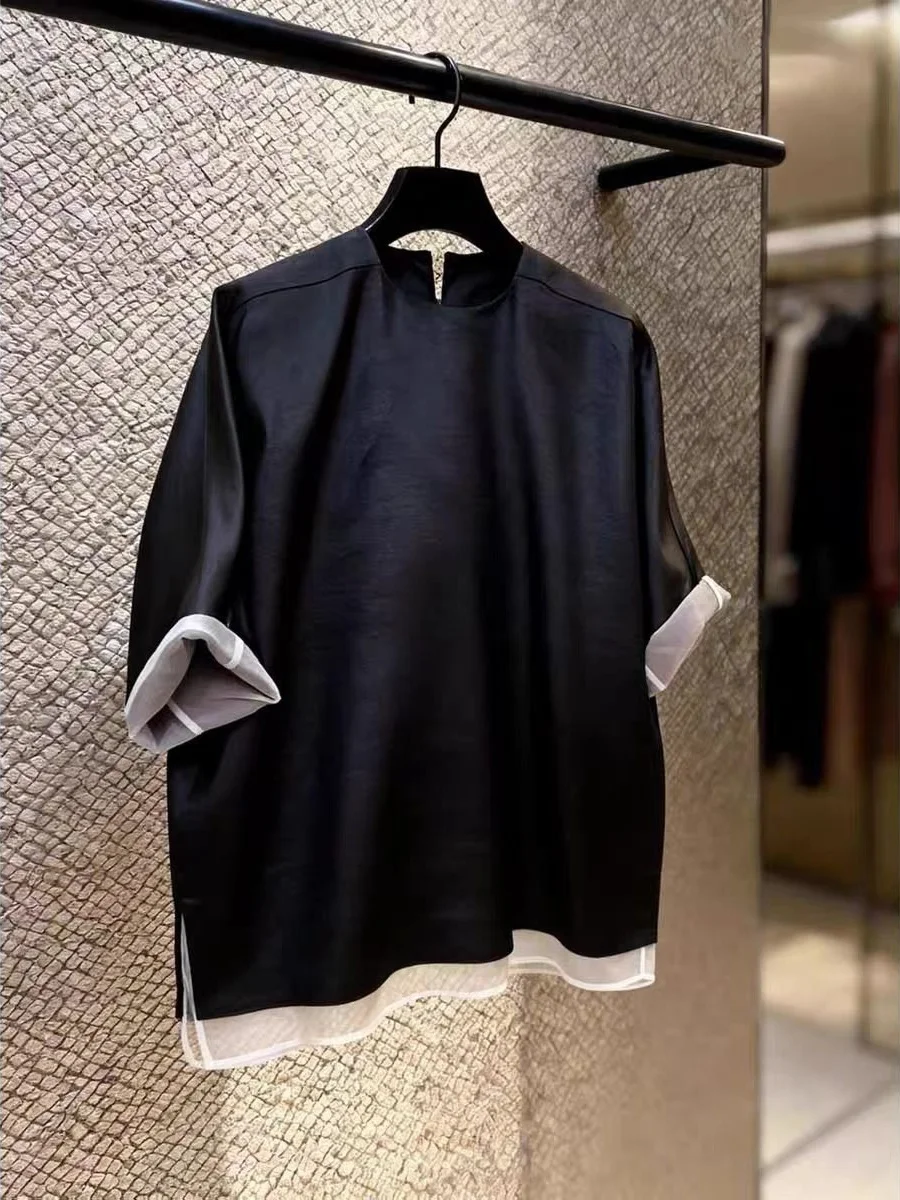 

Unique Chic Casual Women's Top Spring Summer Design Sensation Small Audience Elegant Style round Neck Five Sleeve Regular Fit