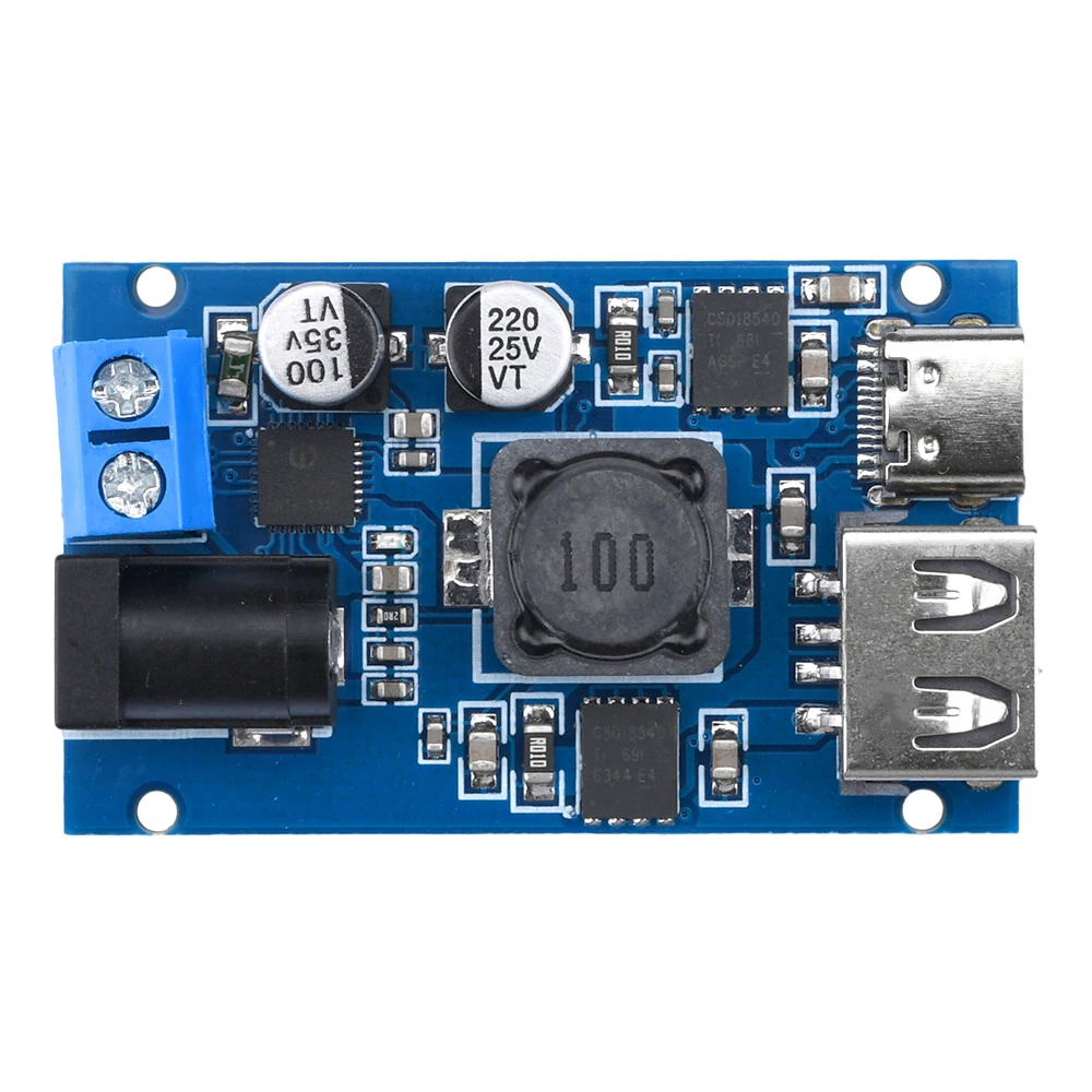 ตัวแปลงบั๊กแหล่งจ่ายไฟแบบสเต็ปดาลง8.2V-32V ไป3V-20V รองรับ USB Type-C เอาต์พุต USB-A โมดูลปรับพลังงานได้