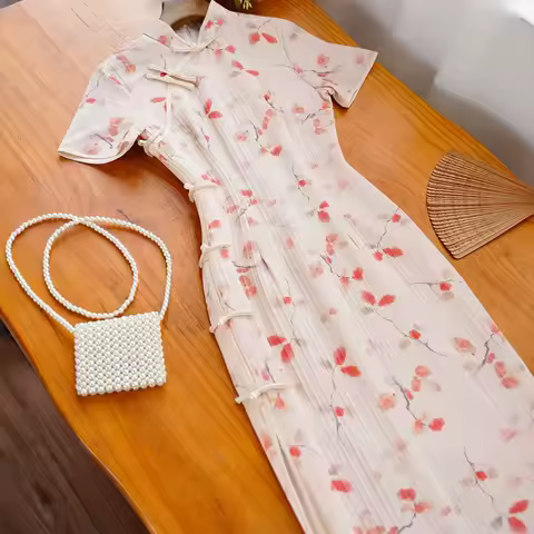 Quality High End Cheongsam Chinese Style Dress Classical Pink Improved Elegant Retro Evening Women Qipao Dress Modern 2024