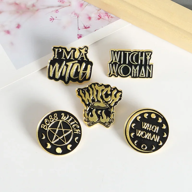 Custom Halloween Witch Enamel Pins Magic Book Card Brew Punk Brooches Lapel Badges Backpack Accessories Jewelry Gifts Wholesale