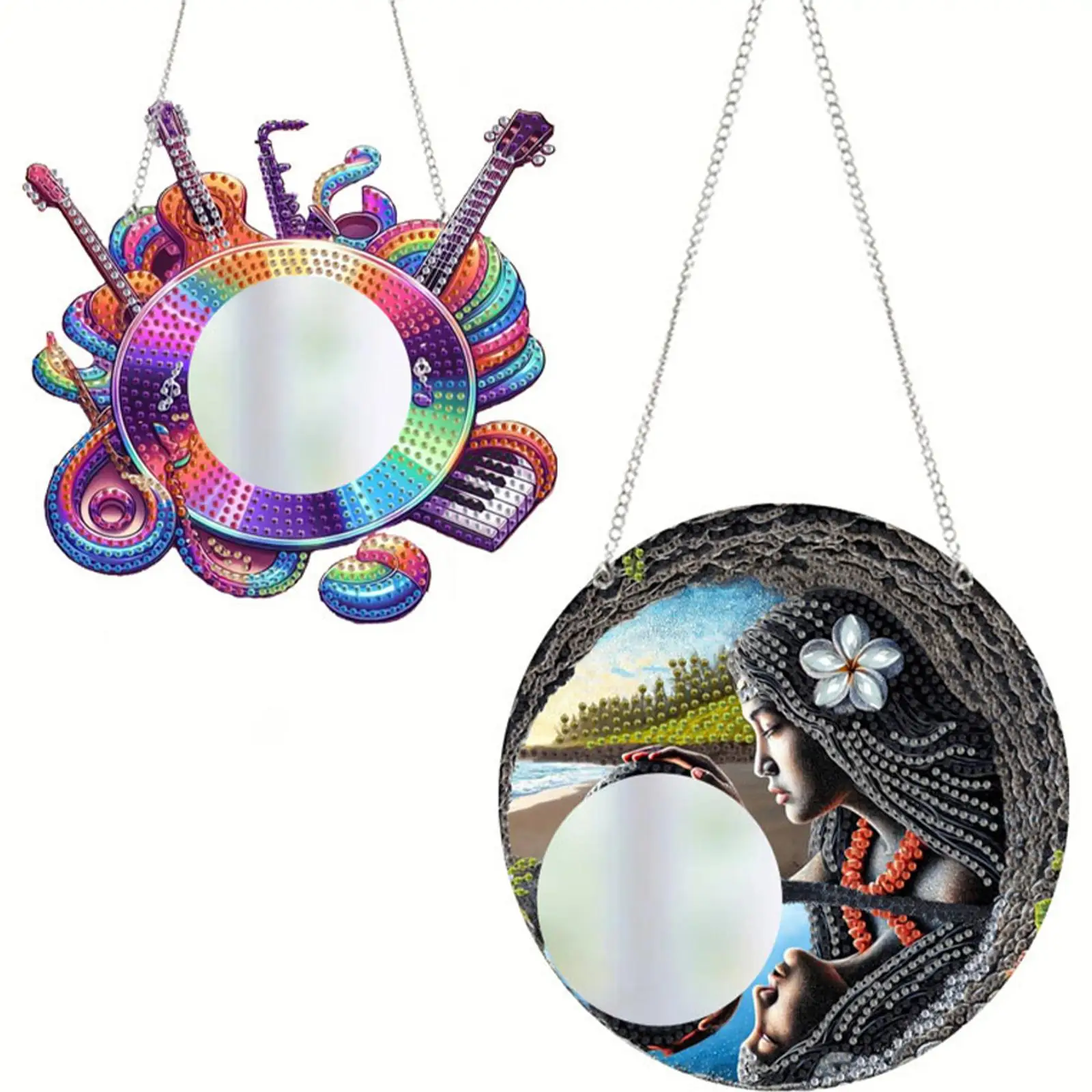 

2D Flat DIY Guitar Goddess Hanging Mirror Diamond Art Kits Wall Door Decoration