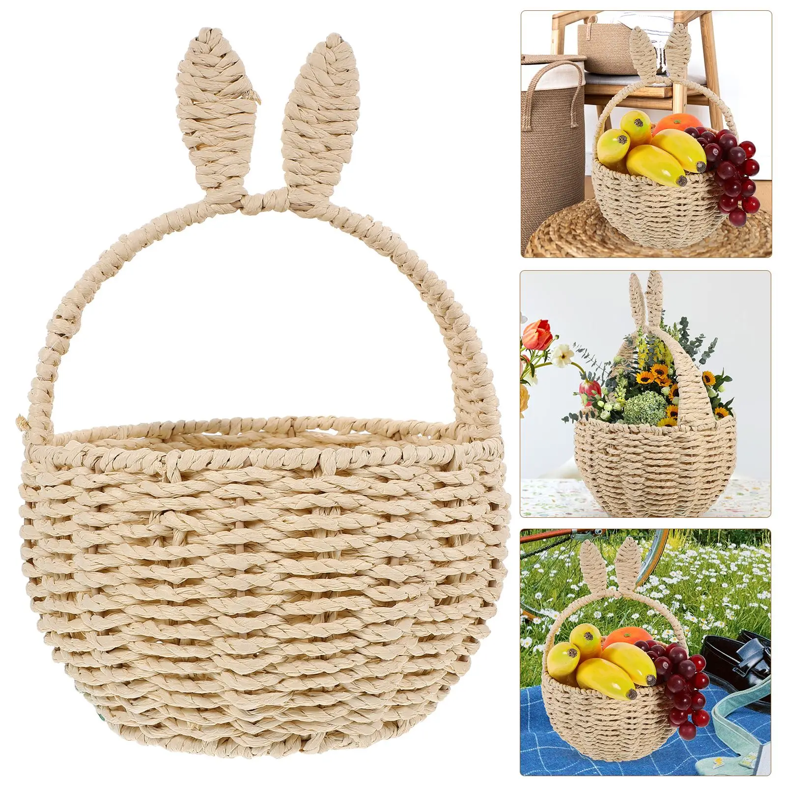 Bunny Woven Basket Party Paper String Woven Candy Basket Rabbit Picnic Storage Basket Rabbit Design Woven Basket