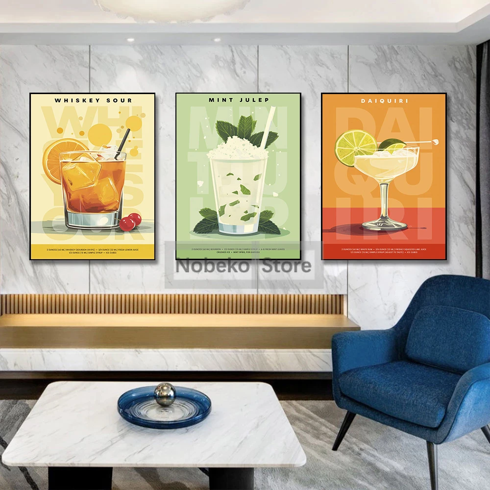 Modern Cocktails Art Poster Martini Negroni Mojito Daiquiri Manhattan Prints Canvas Painting Wall Art Pictures Home Room Decor