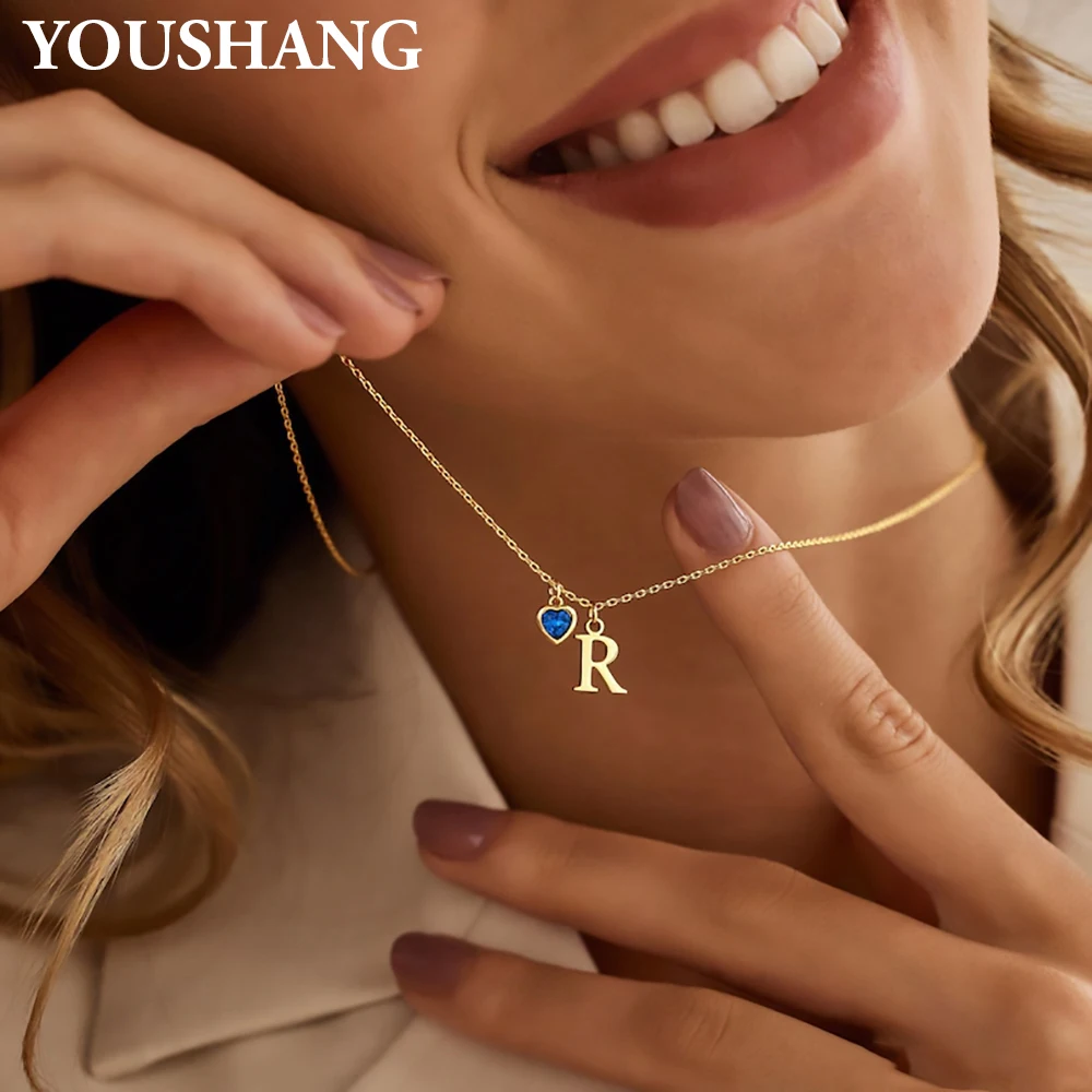 

Personalized Initial Necklace with Birthstone Heart Custom Letter Pendant for Friends Gift, Choose Your Month Stone (Jan-Dec).