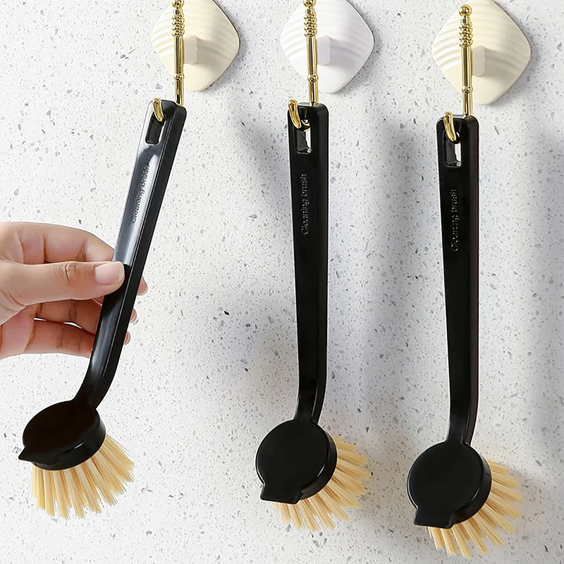 1 Pcs Pot Brush Dishwashing Brush Oil Free Long Handle Pots Brush Cleaning Dishwashing Brush Kitchen Brush Kitchen Cleaning Pan