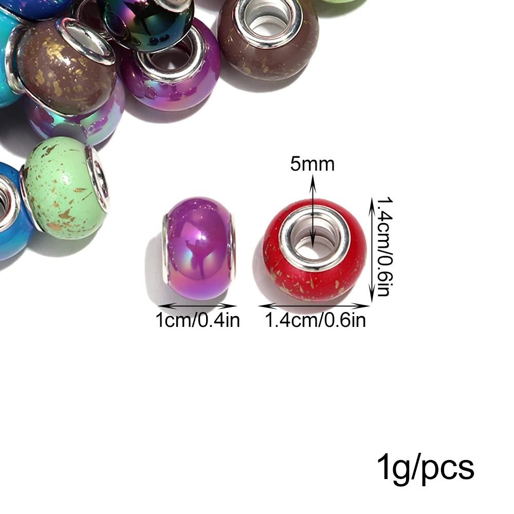 20Pcs Resin Round Beads Ceramic Color Plated Large Holes Spacer Charm Bead for Jewelry Making Supplies DIY Bracelet Phone Chain