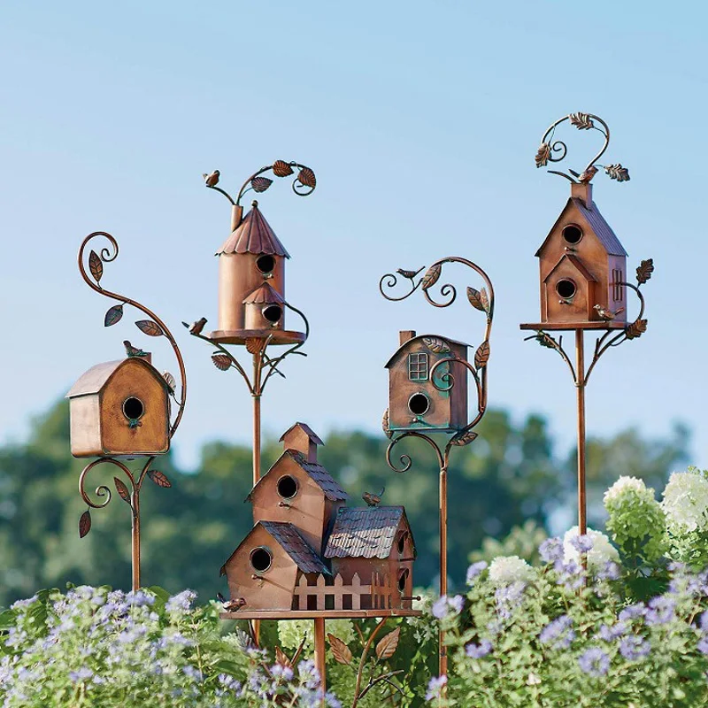 Creative Metal Bird House Bird Nest Garden Decoration Outdoor Bird House Art Birdhouse Exquisite Birdhouse Feeder Garden Stake