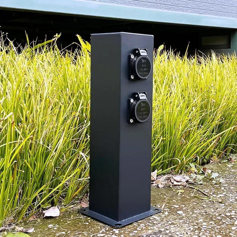 Outdoor Waterproof Socket 4 Socket Outdoor Electric Column Stainless Steel 220V Electrical Plug Rv 50 Amp Electric Box