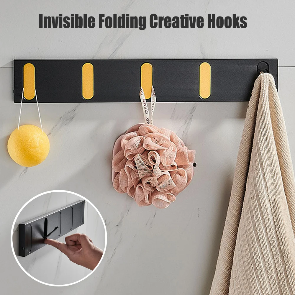 Folding Robe Hooks for Hanging Towel Hook 2Ways Installation Coat Clothes Self-adhesive Wall Hanger Bathroom Kitchen Accessories