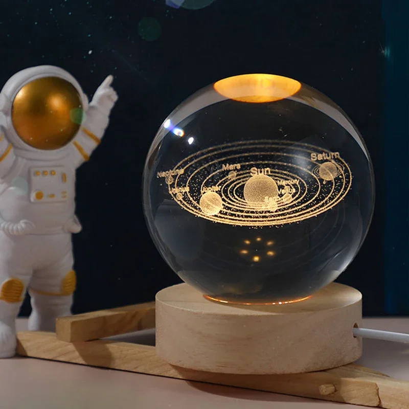 Sfera di cristallo 3D pianeta di cristallo sistema solare inciso al Laser globo astronomia regalo regalo di compleanno sfera di vetro decorazione