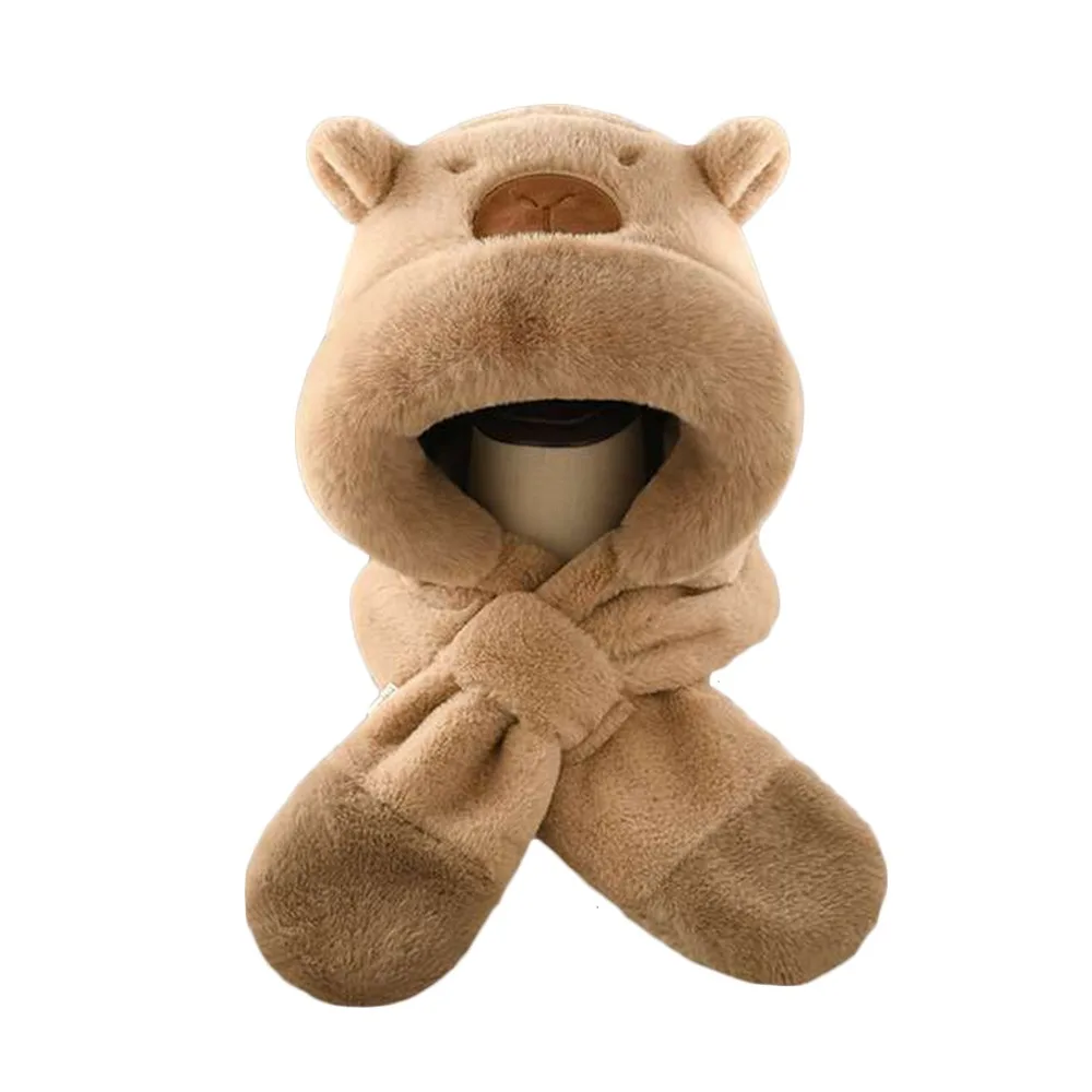 

Cute Plush Winter Integrated Cap Scarf Warm Windproof Ear Protection Hat Casual Thickened Beanie Hat Scarf Outdoor