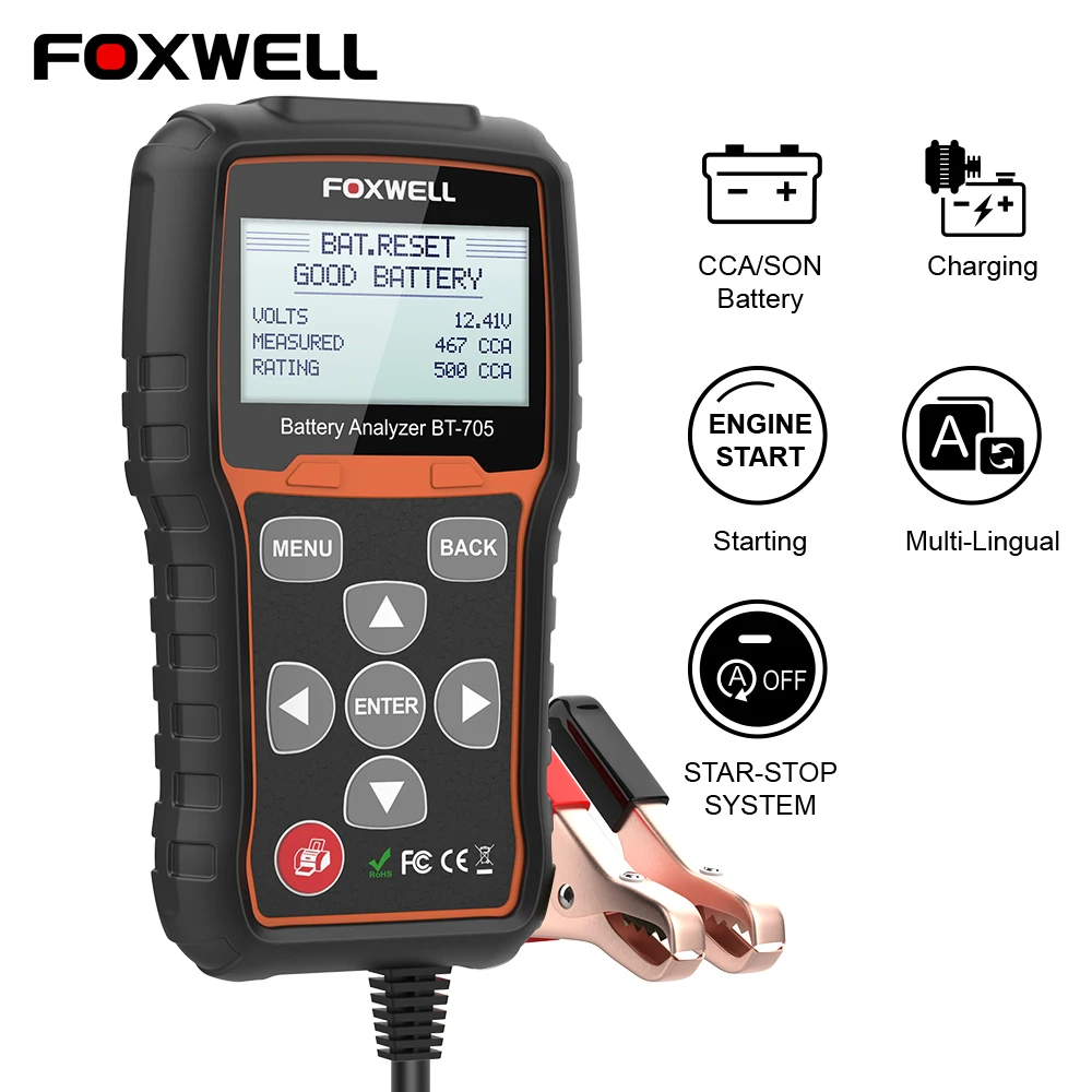 FOXWELL BT705 Car Battery Tester 12V 24V Automotive 100-2000CCA Battery Load Tester Battery Analyzer Digital Charging System