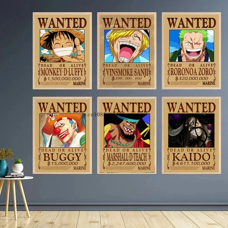 Póster impreso de Anime Wanted DANGER de una pieza, pintura en lienzo, Mural artístico de pared adecuado para cafetería, decoración de pared del hogar, imagen de regalo