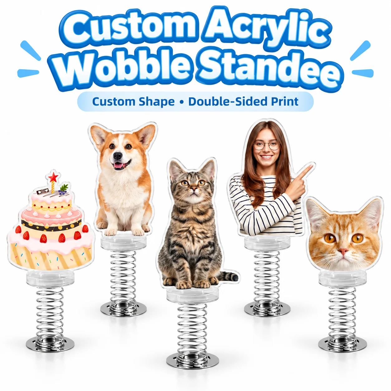 1/3/5PCS Custom Cat Dog Acrylic Spring Shaking Head Ornaments Car Dashboard Decorations Funny Toy Cute 2D Shaped Accessories