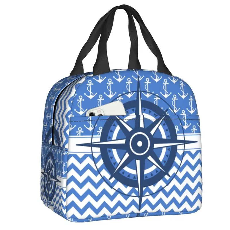 Captain's Compass Insulated Lunch Bag for School Office Nautical Anchor Sailing Sailor Leakproof Thermal Cooler Lunch Box Kids