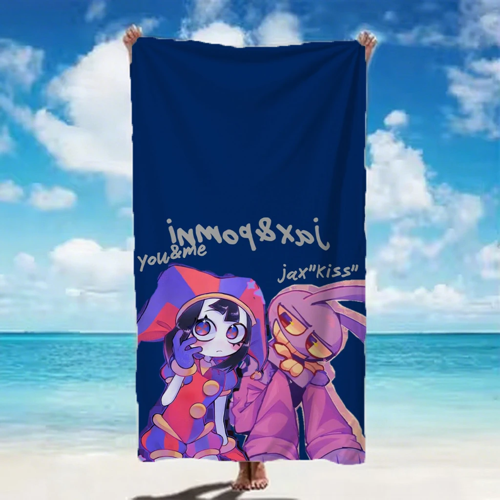 TADC Jax Pomni Paar-Print Strandtuch Schnelltrocknendes Mikrofaser-Badetuch Schwimmdecke Geschenk für Digital Circus Anime-Fans